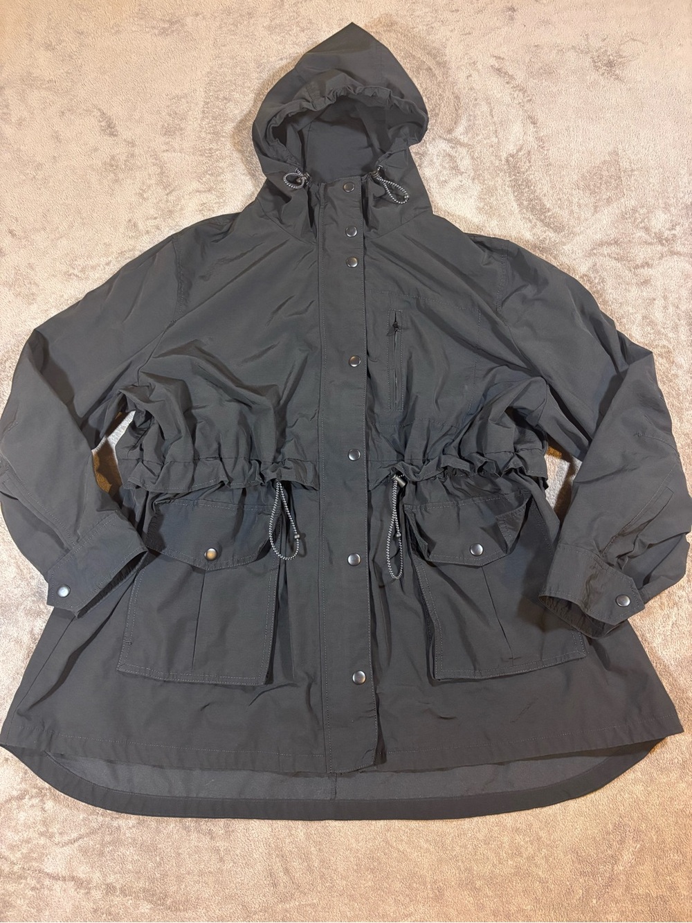 J Crew Anorak Perfect Black Lightweight Hooded Rain Jacket Womens 2X